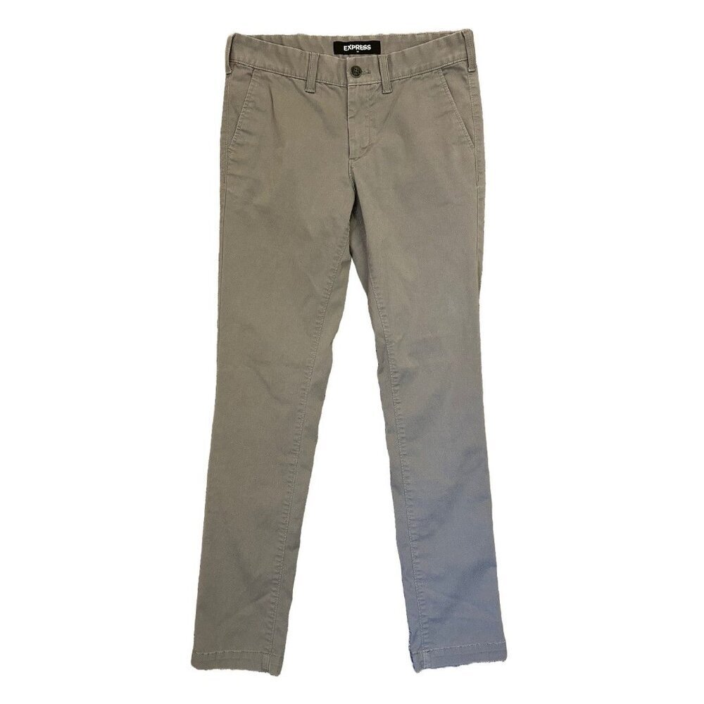 Express Men's Chino Pants Gray Skinny Stretch 365 Comfort Pockets Size 29 x 32